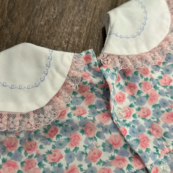 Vintage Floral Baby Heirloom Romper with White Collar - Cottagecore size 3-6 - Picture 5 of 6